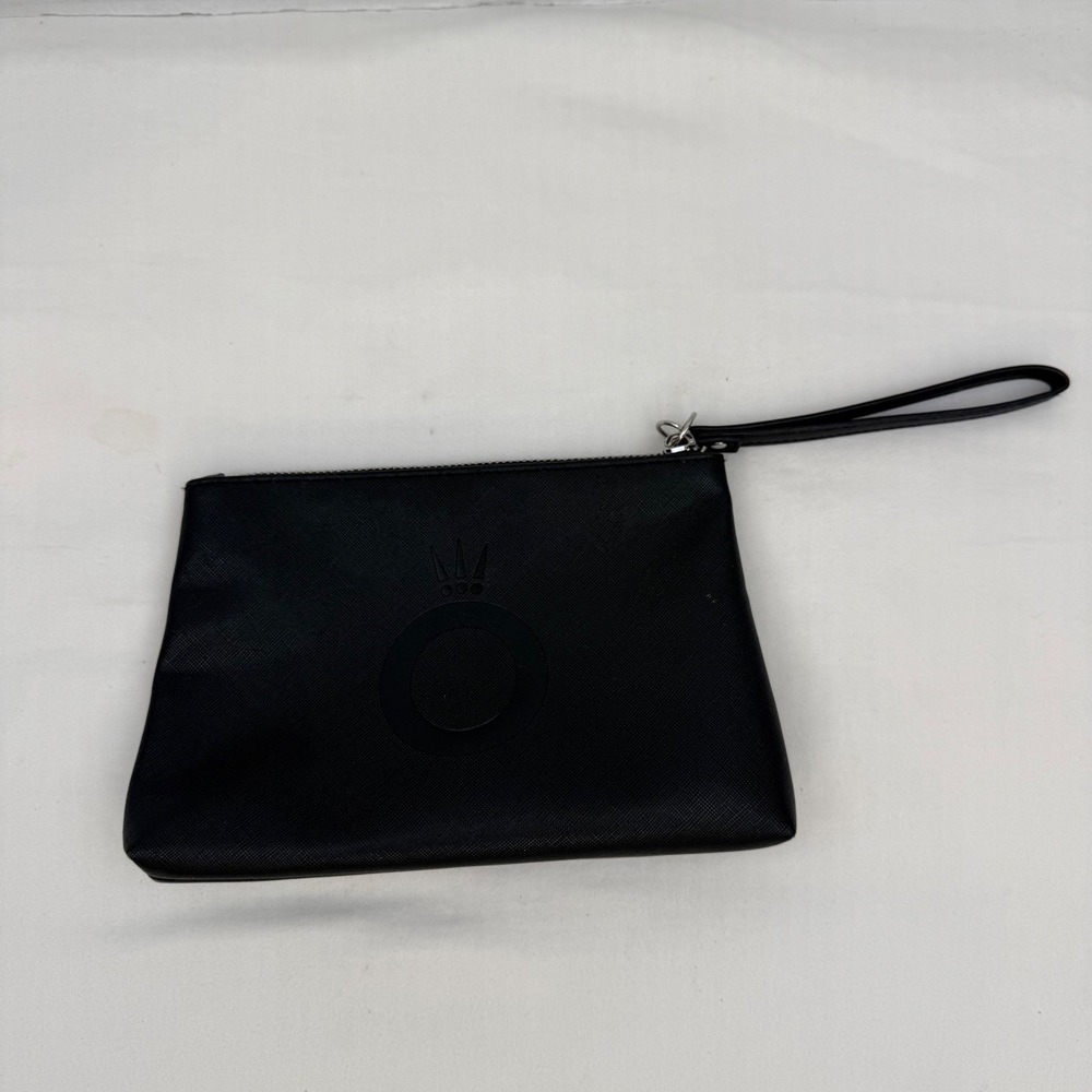 Pandora Jewelry Black Crossgrain Wristlet Pouch Embossed Logo Makeup Bag Clutch